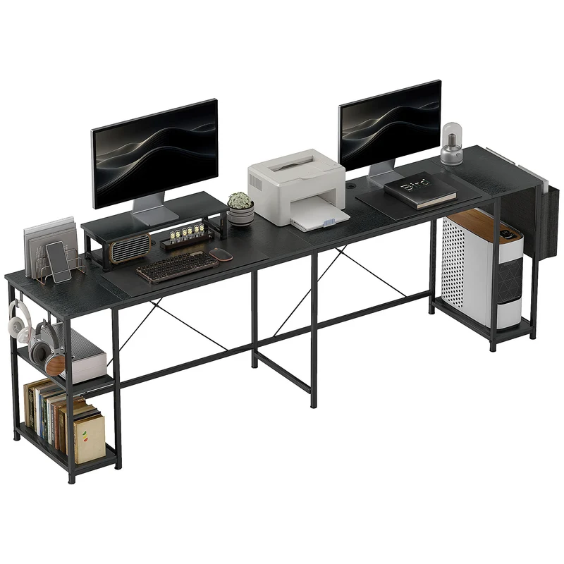 Bureau d'angle modulable 168 x 120 x 90 cm rangements modulables support écran industriel contemporain en bois noir 21_0006135
