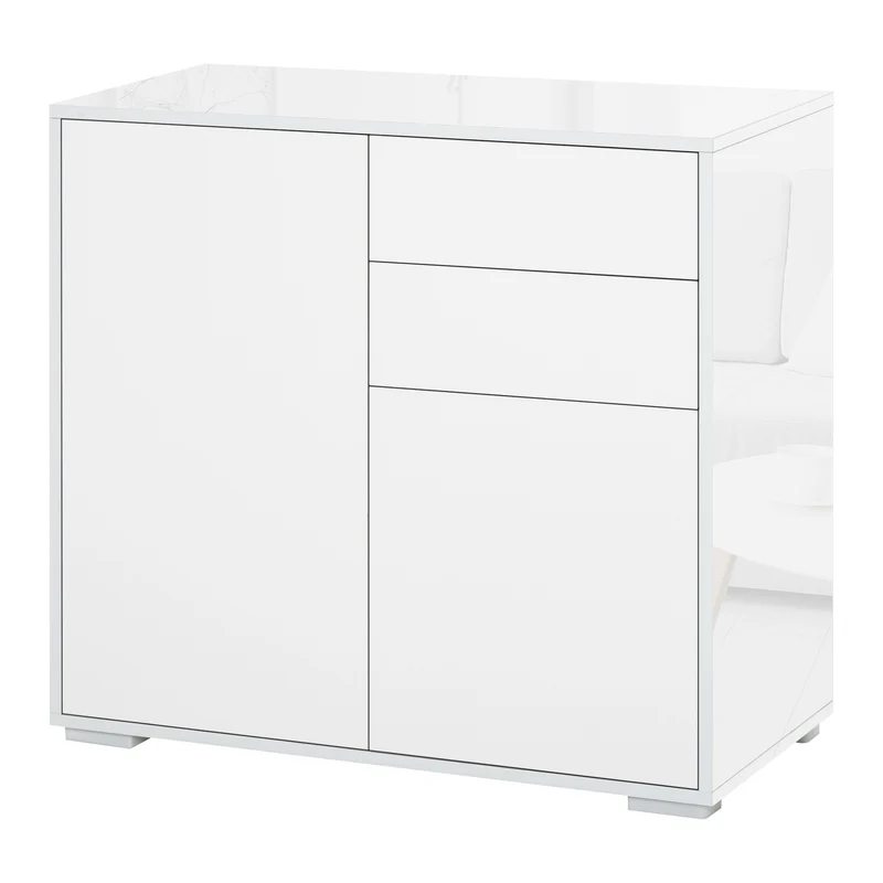 Buffet de rangement salon 79 x 36 x 74 cm 2 tiroirs 2 portes étagère réglable épuré cosy en panneaux de particules blanc 21_0002827