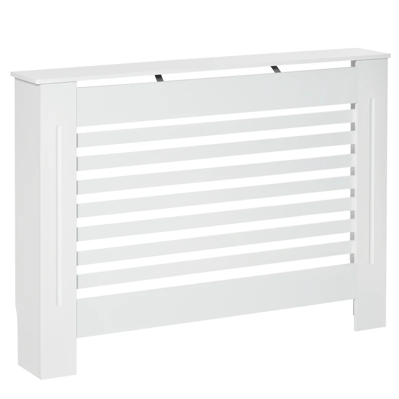 Cache-radiateur à lattes horizontales salon 112 x 19 x 81 cm étagère aération contemporain épuré fini mat en MDF blanc 21_0001102