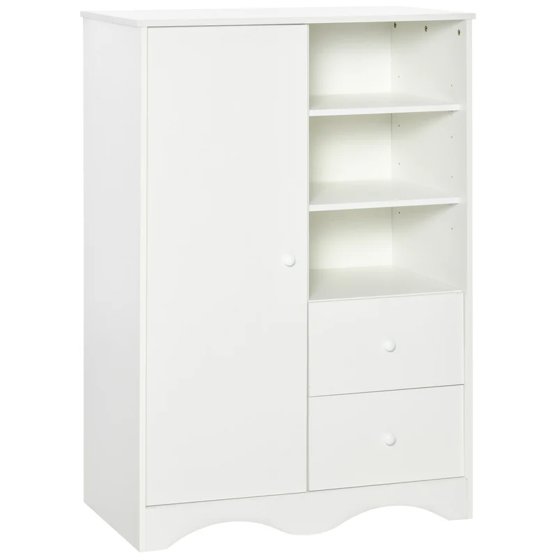 Armoire rangement chambre 85.7 x 49.2 x 123.8 cm 2 tiroirs 3 niches moderne épuré utile en panneau de particules blanc 21_0002840