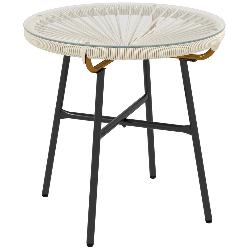 Table basse ronde de jardin 50 x 50 cm plateau verre trempé entretien facile style scandinave cosy et en résine crème 21_0006051