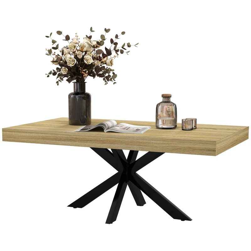 Table basse rectangulaire salon 110 x 60 x 45 cm grand plateau stable industriel en panneau de particules bois naturel 21_0003186