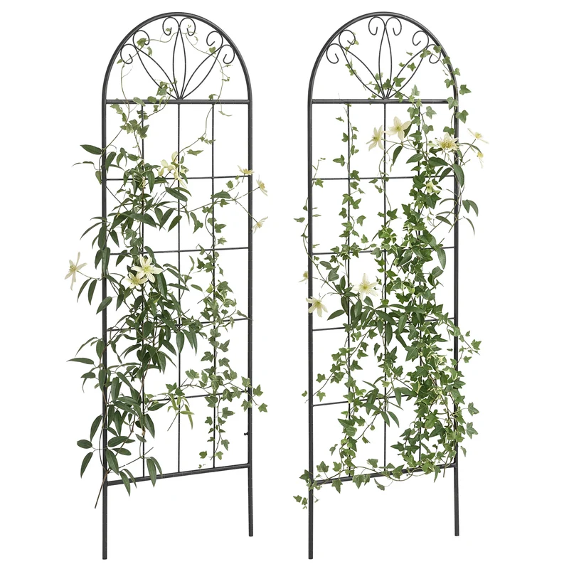 Lot de 2 treillis de jardin support plantes grimpantes 51 x 152 x 20 cm montage facile à fixer décoratif en métal noir 21_0004320