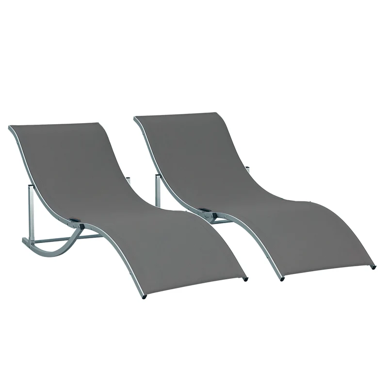 Lot de 2 bains de soleil pliables 165 x 61 x 63 cm légers contemporain pour jardin terrasse en aluminium anthracite 21_0004658