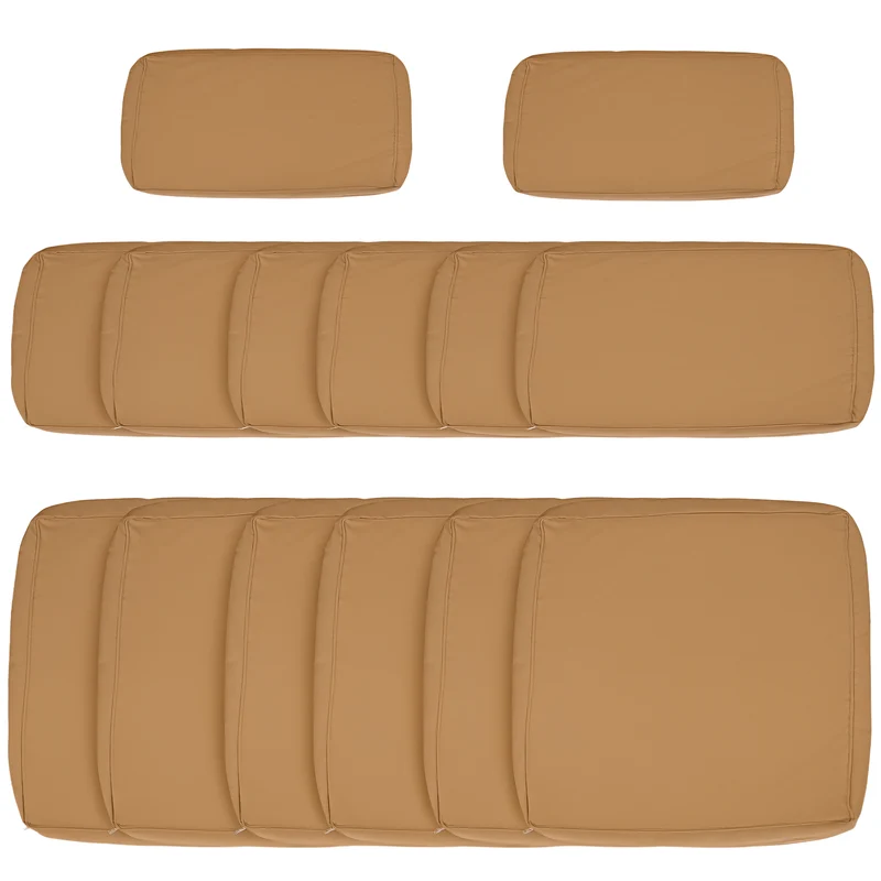 Lot de 14 housses de coussin salon de jardin 65 x 65 x 8 cm zippées moderne assise et dossier épurés en polyester marron 21_0004634