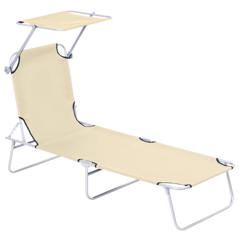 Transat bain de soleil pliable 187 x 58 x 36 cm dossier 4 positions pare-soleil réglable léger épuré en polyester beige 21_0004542