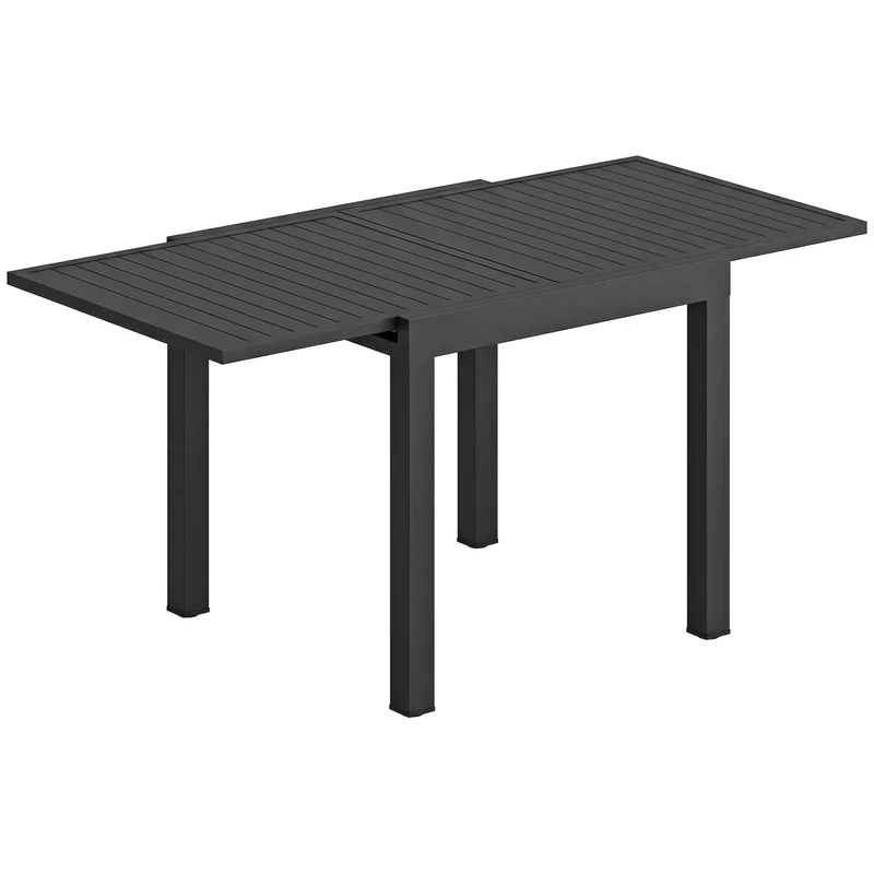 Table de jardin extensible 80 x 160 x 75 cm rallonge auto-rangée gain d'espace stable style contemporain en aluminium noir 21_0005401