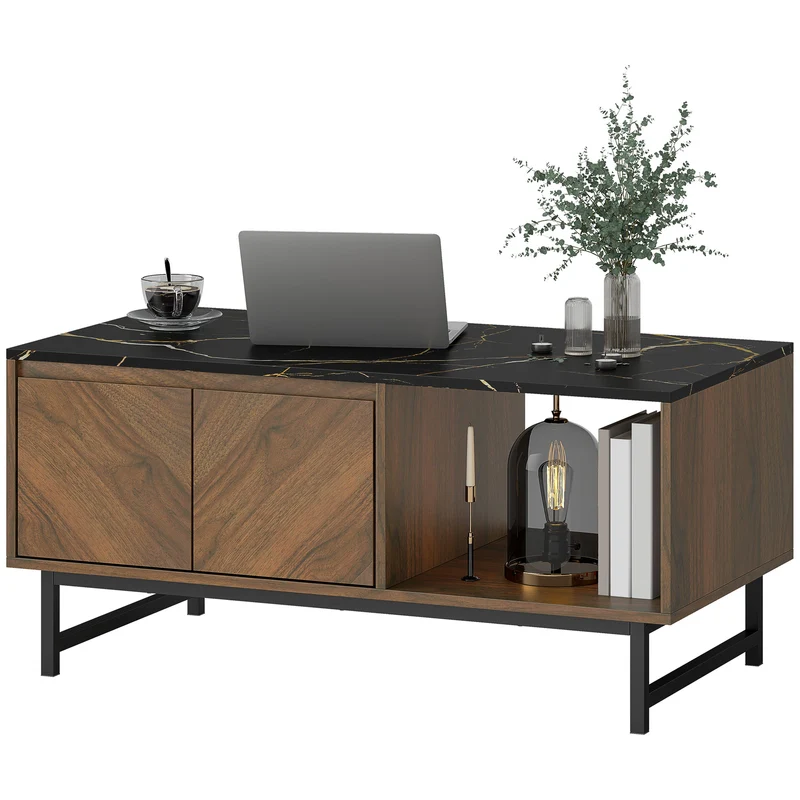 Table basse rectangulaire salon 100 x 50,8 x 45,7 cm rangement ouvert et fermé gain de place moderne design en MDF noyer 21_0003546