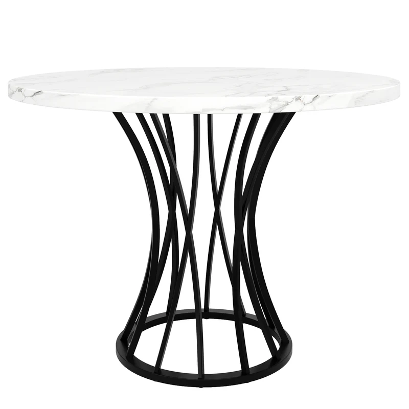 Table ronde de salle à manger effet marbré blanc, pieds noirs (80 x 80 x 76 cm) KROGZEX BLACK