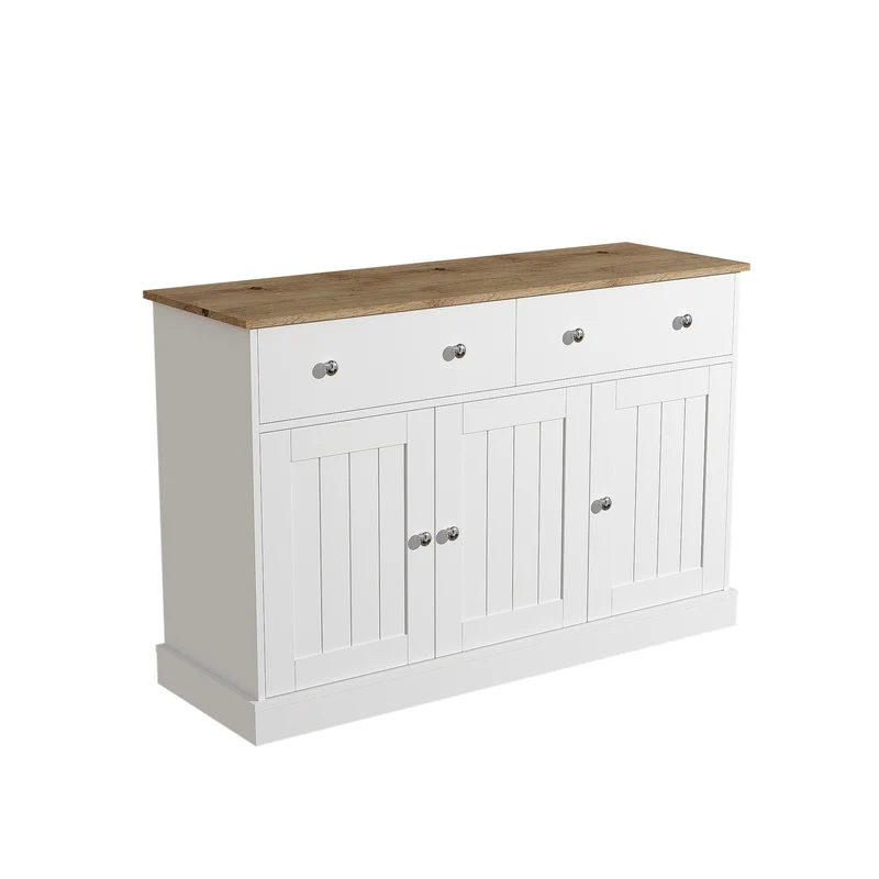 Buffet blanc texture gravée avec espace de rangement IKTEK
