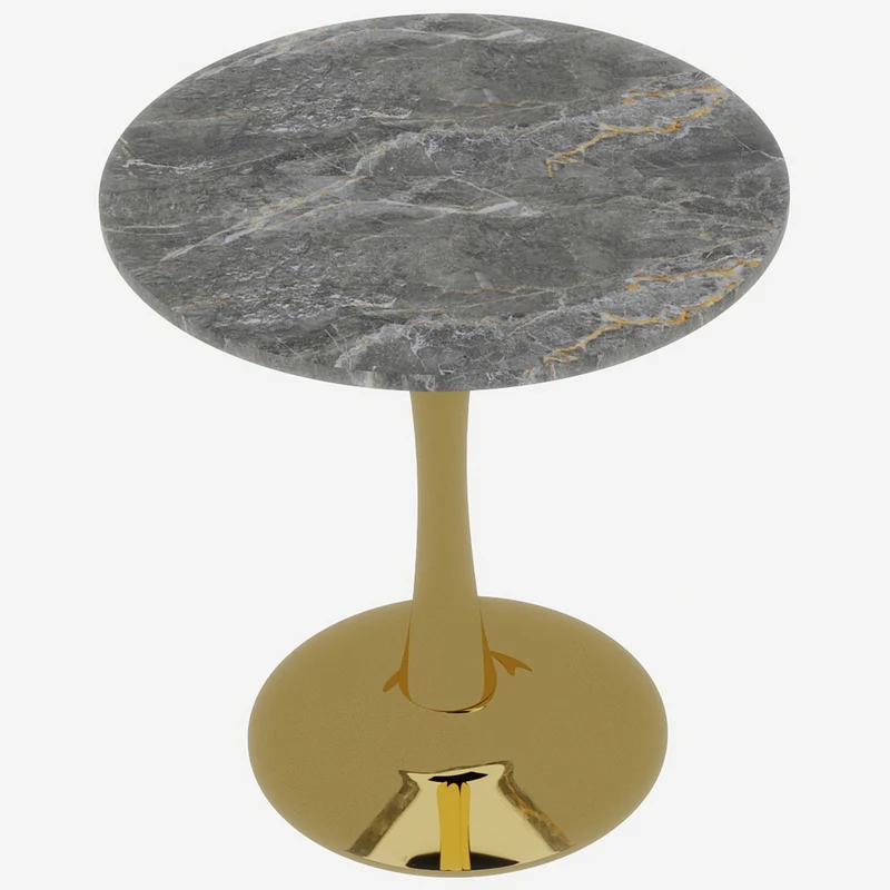 Table de salle à manger ronde effet marbre grise pieds dorés 70 cm RADICLE