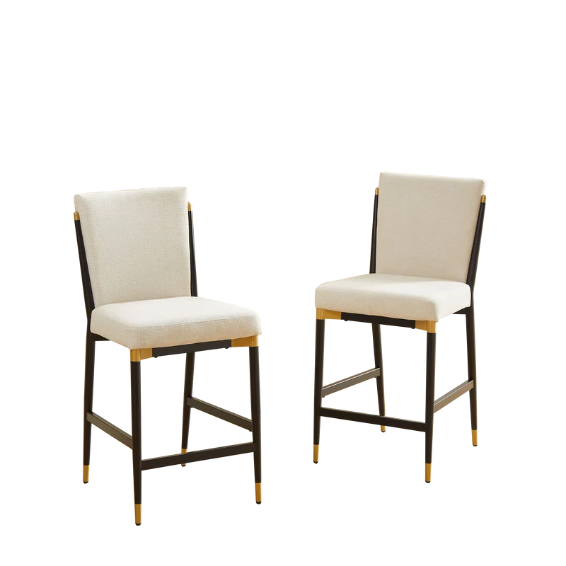 Lot de 2 tabourets de bar tissu blanc accents dorés avec repose-pieds - luxe contemporain CARDIOTOX