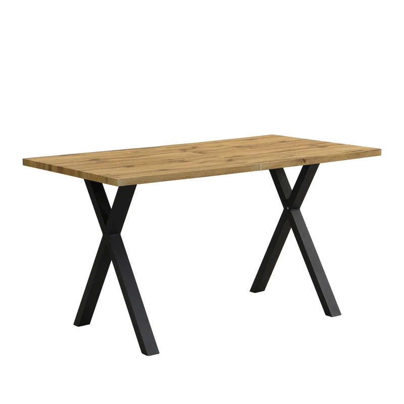 Table à manger rectangulaire effet bois chêne style industriel pieds croisés 140x80cm CRYPTOBIO