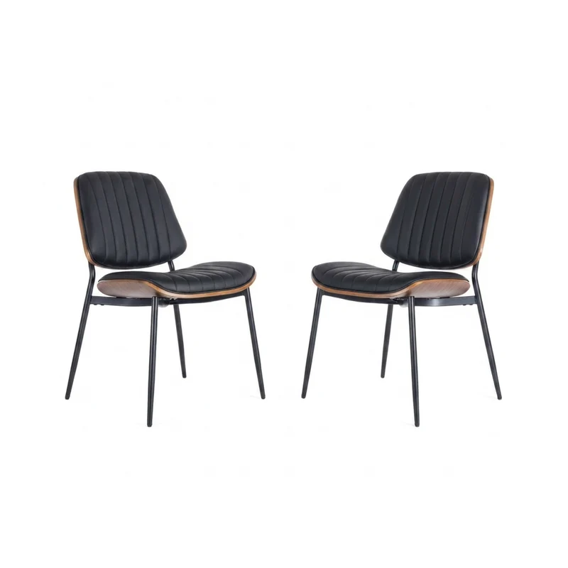 Lot de 2 chaises de salle à manger vintage en cuir PU et bois noyer courbé - style industriel chic AUTOMIMET