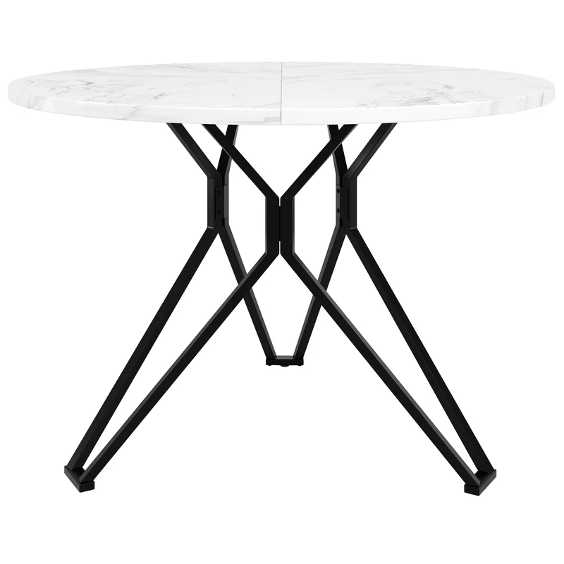Table de salle à manger ronde effet marbre blanc pieds noires KOTOK