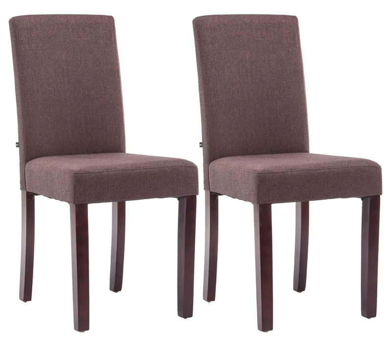 Lot de 2 chaises de salle à manger contemporaine dossier haut en tissu marron et pieds en bois marron foncé 10_0007622
