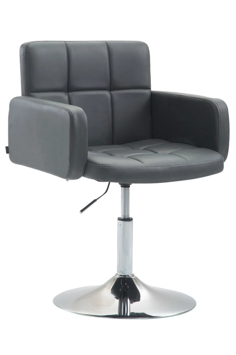Fauteuil lounge avec accoudoirs rembourrés pivotant à 360° en PVC gris et métal chromé 10_0002802