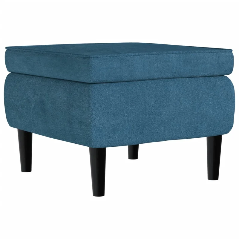 Tabouret assise pouf avec pieds en bois et velours bleu DEC026294