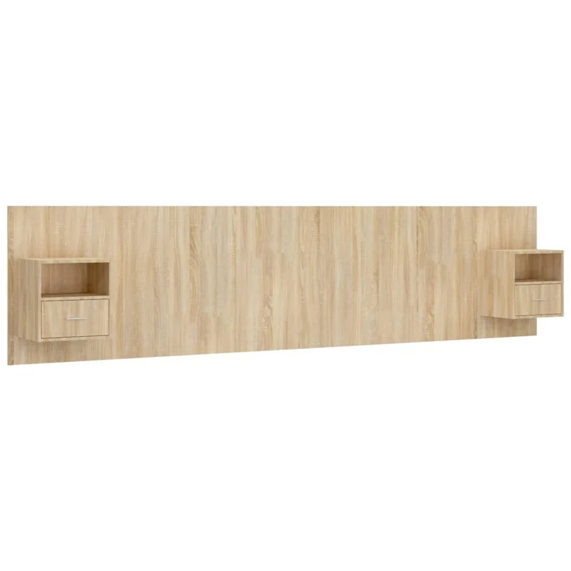 Tête de lit accessoire couchage chambre à coucher meuble avec chevet intégré étagère MDF marron clair TDL0205822
