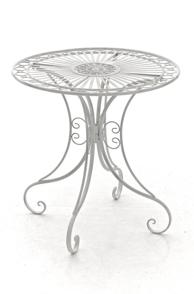 Table de jardin en fer forgé diamètre Ø 70 cm blanc vieilli MDJ10052