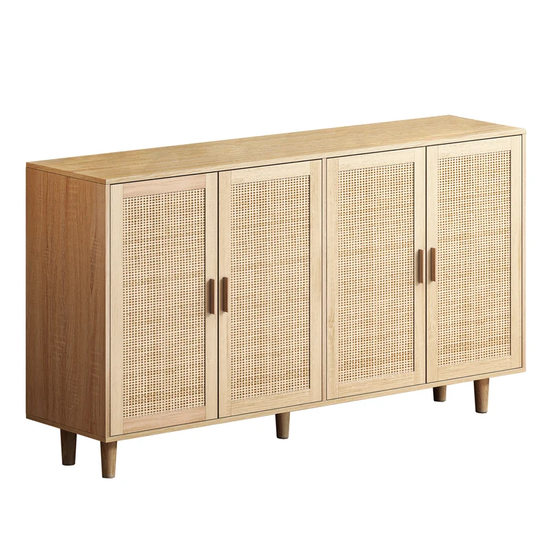 Buffet élégant effet bois nature 4 portes en rotin ECTOSYMB