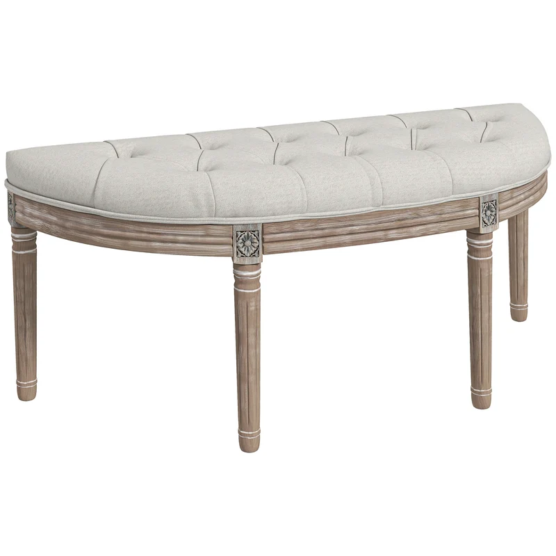 Banc bout de lit demi-lune 110 x 44 x 49 cm assise rembourrée mousse épaisse multifonction vintage en polyester crème 21_0001581