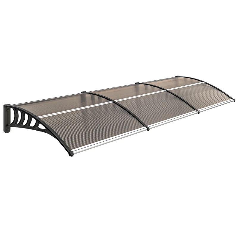 Auvent de porte incurvé 303 x 96 x 27 cm protection pluie et uv montage mural pose facile design en polycarbonate marron 21_0007105