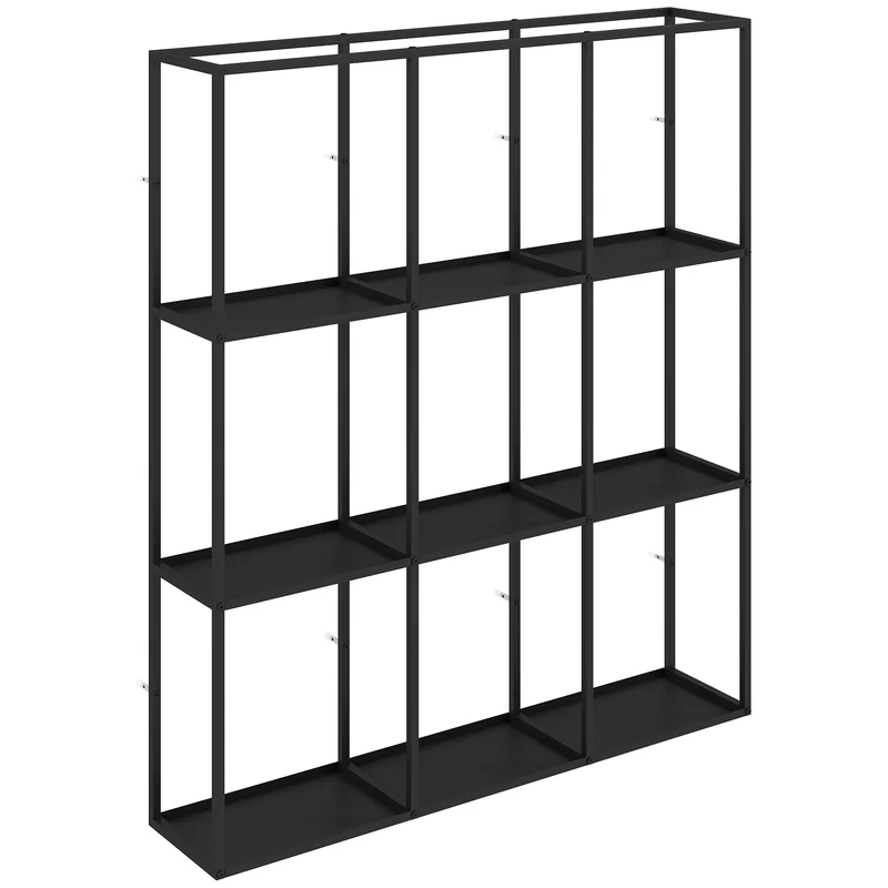 Étagère murale modulaire 9 compartiments 87.5 x 18 x 100 cm robuste charge 30 kg style industriel épuré en métal noir 21_0003722