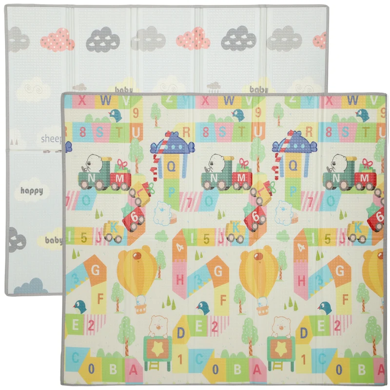 Tapis de jeu pour bébé pliable réversible 194 x 176,5 x 1,5 cm antidérapant lavable design scandinave en xpe multicolore 21_0000754