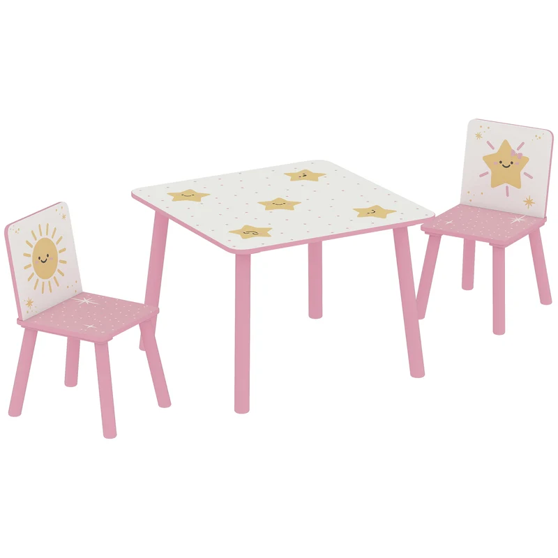 Ensemble table et 2 chaises enfant chambre 60 x 60 x 44 cm bords arrondis sécurité léger mobile scandinave en MDF rose 21_0000228