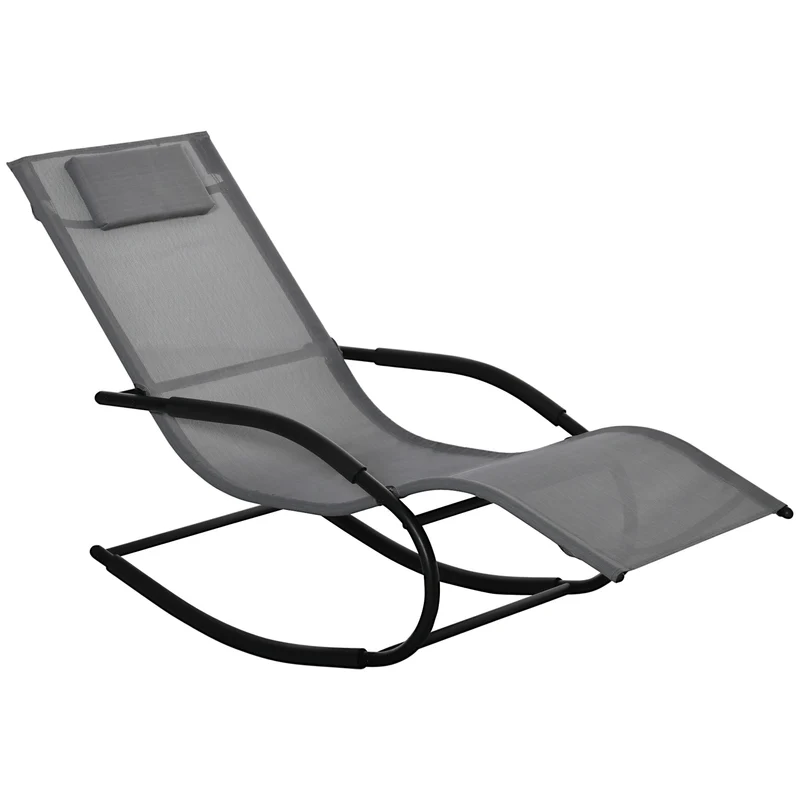 Chaise longue à bascule 62 x 150 x 84 cm assise ergonomique incurvée confortable légère contemporain en textilène gris 21_0004685