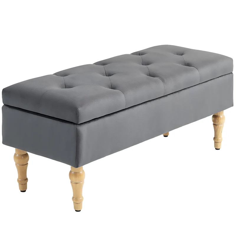 Banquette coffre 102 x 38 x 41 cm 38 l assise capitonnée style scandinave moderne ambiance cosy en velours gris foncé 21_0002952