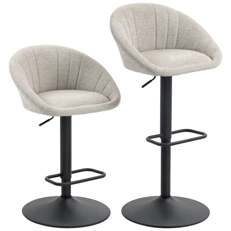 Lot de 2 tabourets de bar pour cuisine 53,5 x 46 x 103 cm hauteur réglable avec repose-pieds moderne en tissu beige 21_0003340