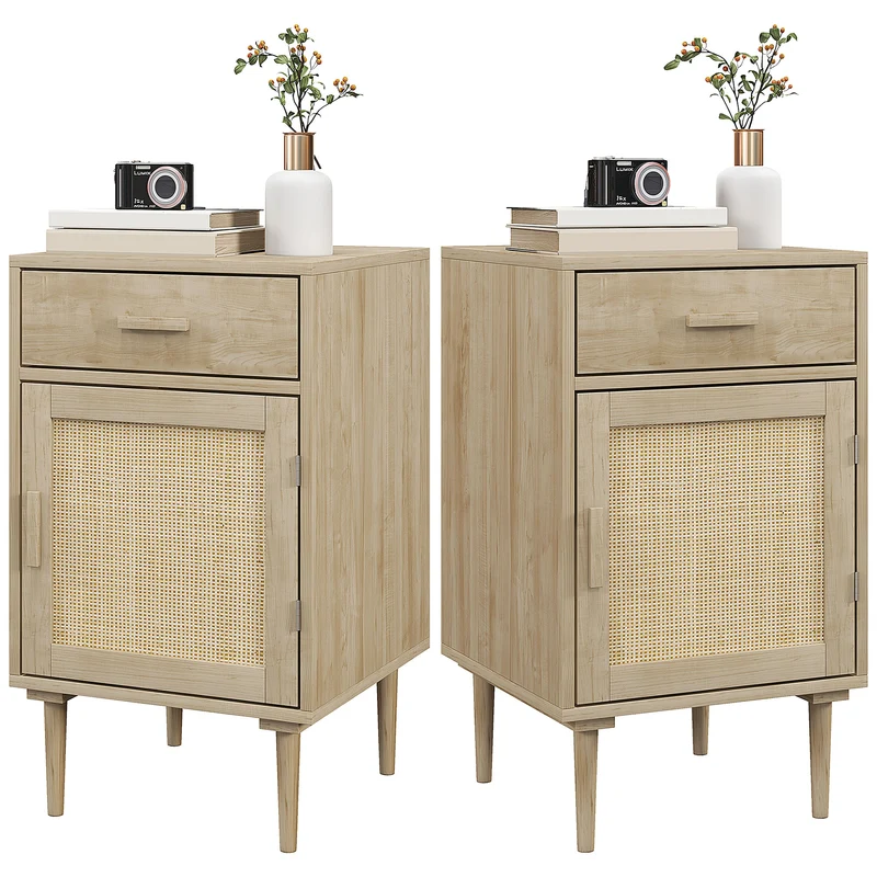 Lot de 2 tables de chevet avec placard et étagère 40 x 40 x 68,5 cm gain de place un tiroir rustique en bois naturel 21_0001681
