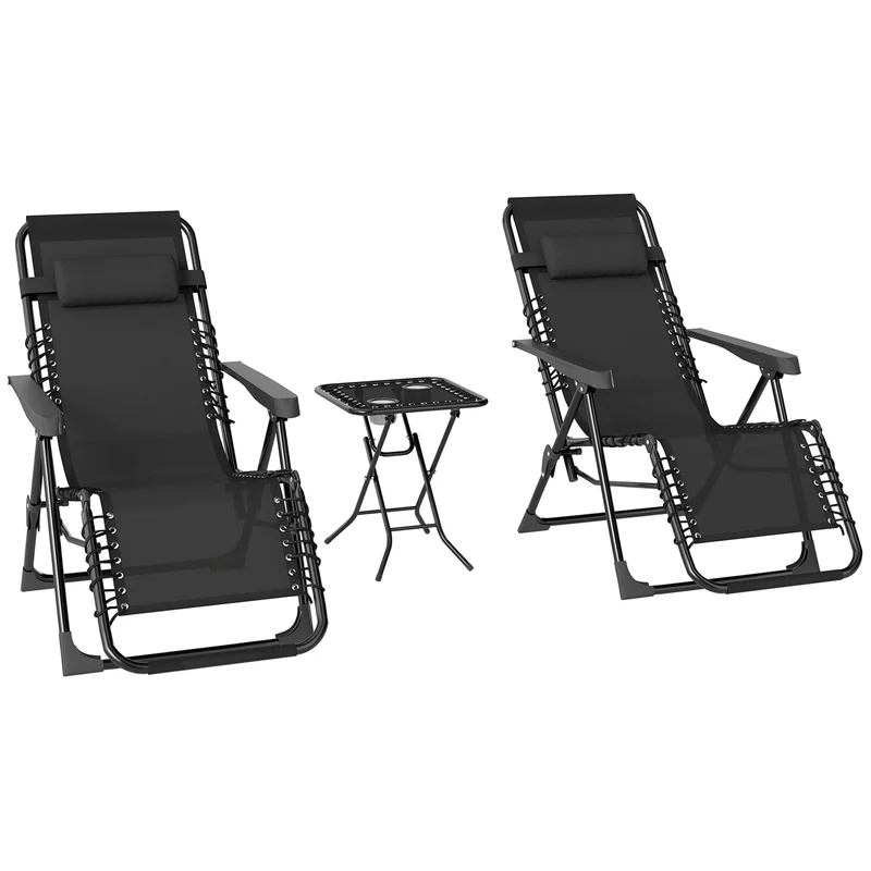 Lot de 2 chaises longues jardin pliables 160 x 65 x 77 cm 5 positions appuie-tête amovible moderne en textilène noir 21_0005306