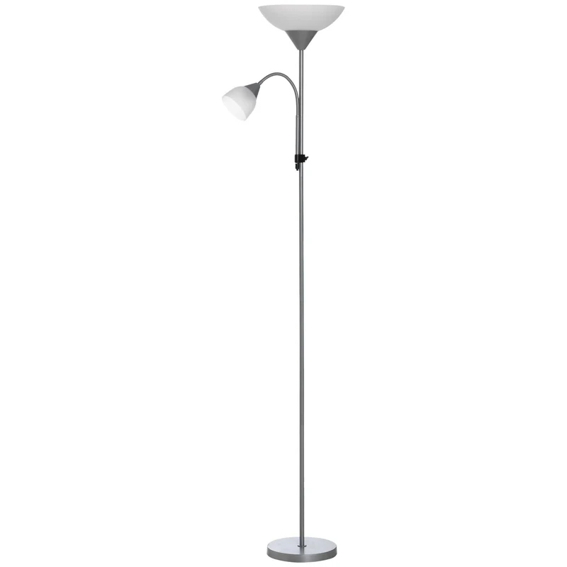 Lampadaire sur pied salon 2 têtes réglables utiles interrupteur double 28 x 179.5 cm design contemporain en métal argent 21_0007010