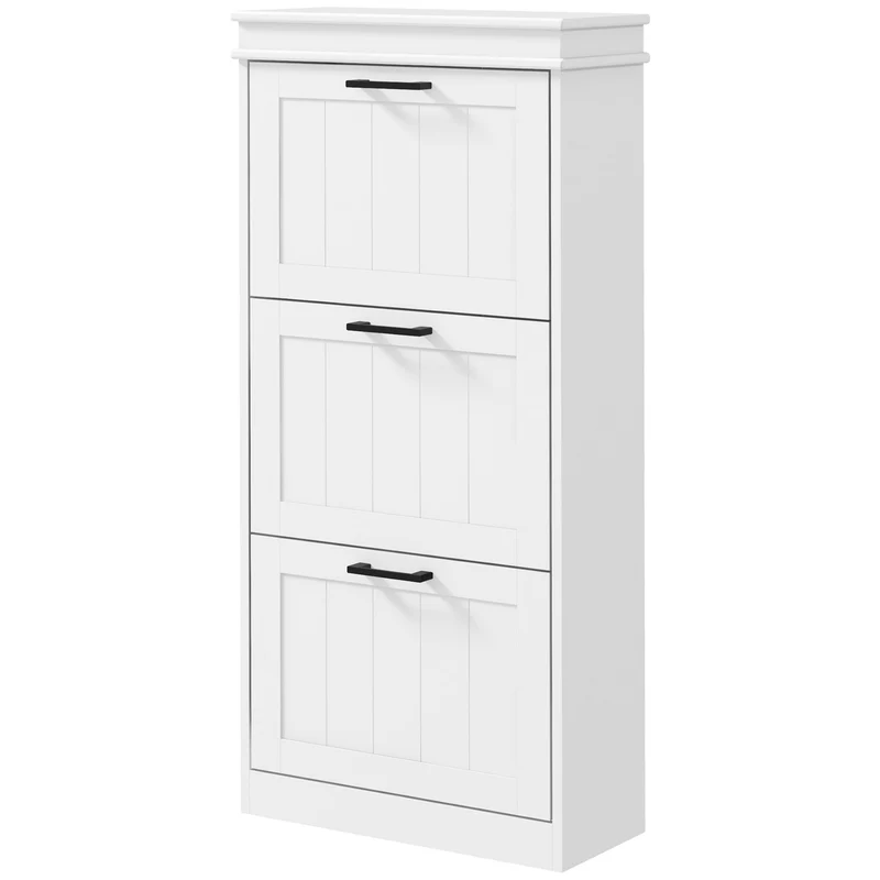 Meuble à chaussures entrée 54 x 24 x 117,5 cm 3 portes anti basculement gain de place épuré design moderne en MDF blanc 21_0002694