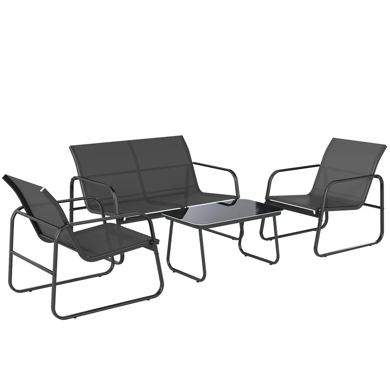 Lot de 4 salon de jardin canapé 112 x 73 x 74 cm assise respirante 550 g patins réglables moderne en acier gris foncé 21_0005376