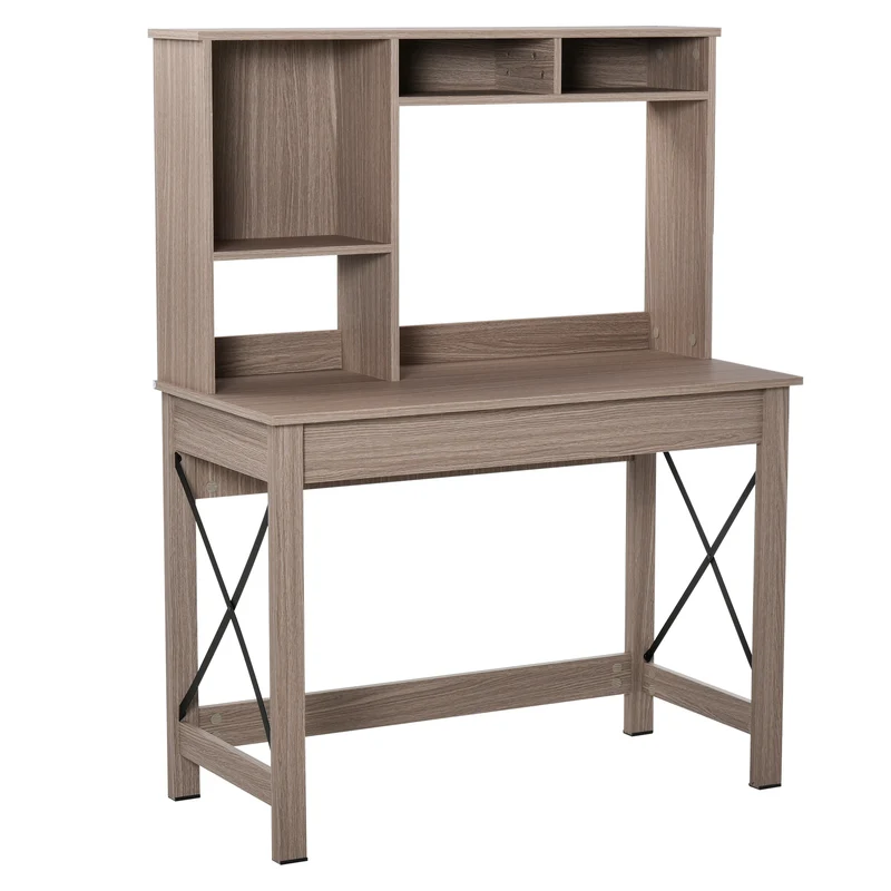 Bureau bibliothèque gain de place 105 x 50 x 137,5 cm plateau rangement contemporain en panneaux de particules marron 21_0002460