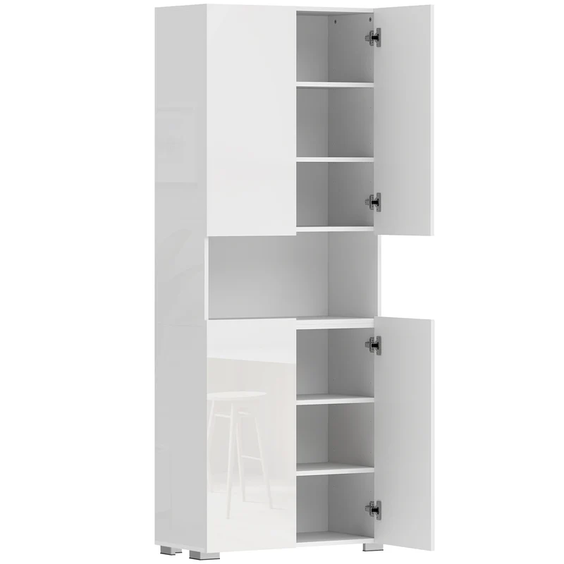 Buffet haut cuisine 68 x 34 x 180 cm portes à fermeture douce étagères réglables contemporain minimaliste en MDF blanc 21_0003648