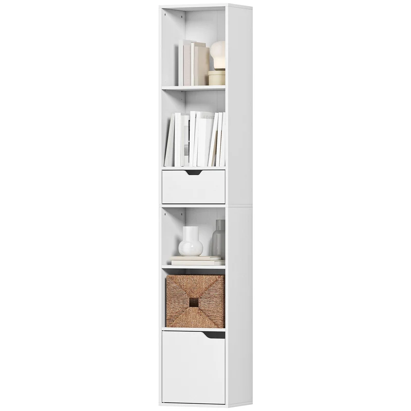 Bibliothèque étroite 30 x 24 x 158 cm gain de place sécurité antibasculement design épuré en panneau de particules blanc 21_0002553
