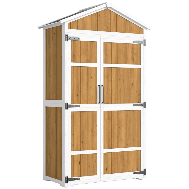 Armoire de jardin abri 105 x 55 x 179 cm étanche toit galvanisé double porte rangement organisé rustique en bois naturel 21_0005652