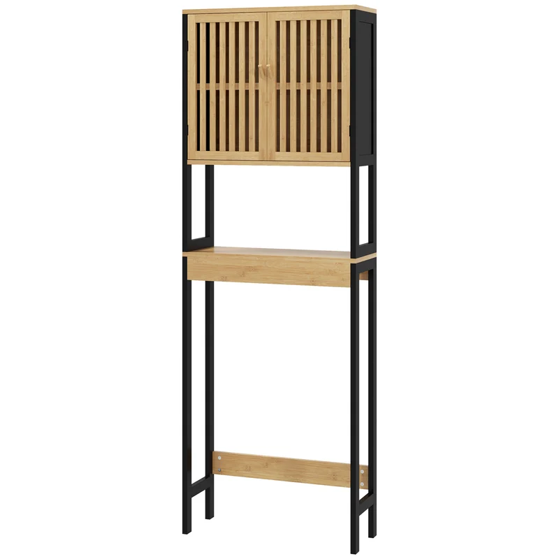 Étagère dessus de toilettes compacte 60 x 21.5 x 172 cm gain de place rangement réglable style naturel en bambou naturel 21_0002009