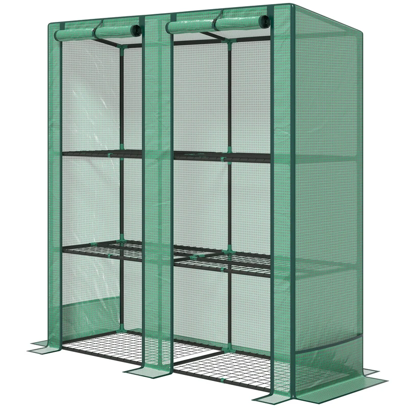 Serre de jardin 3 niveaux 144 x 48 x 152 cm protection uv porte zippée ventilation épuré moderne en polyéthylène vert 21_0005521