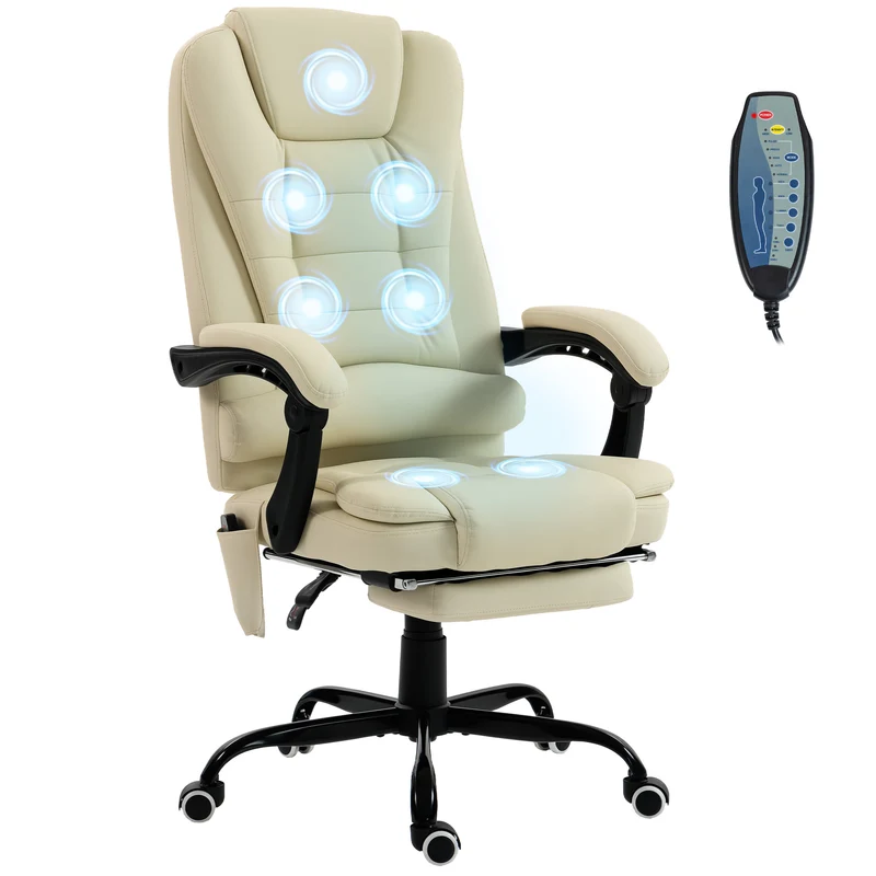 Fauteuil de bureau massant 67 x 79 x 111-121 cm dossier inclinable repose-pieds mousse moderne en polyuréthane beige 21_0006193