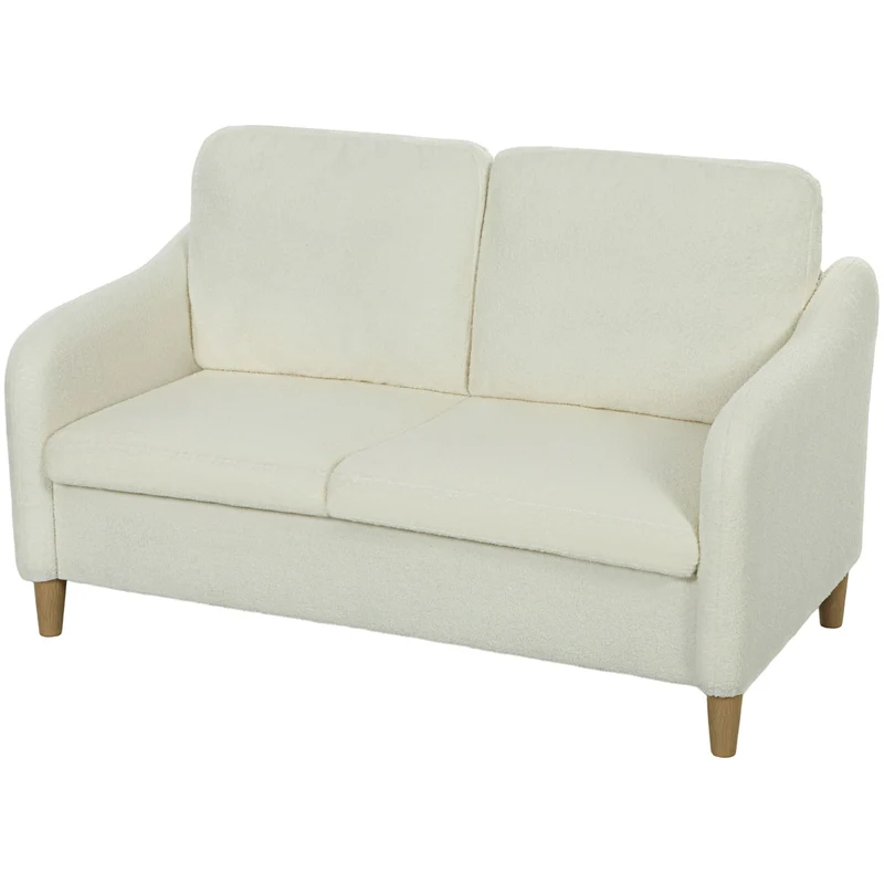 Canapé 2 places salon cosy 137 x 69 x 82 cm assise rembourrée coussins inclus style scandinave en tissu bouclette crème 21_0003599