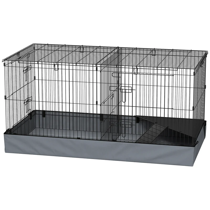 Cage 2 en 1 pour lapins cobayes hérissons 121 x 61 x 61 cm couvercle amovible fond imperméable moderne en acier noir 21_0008005