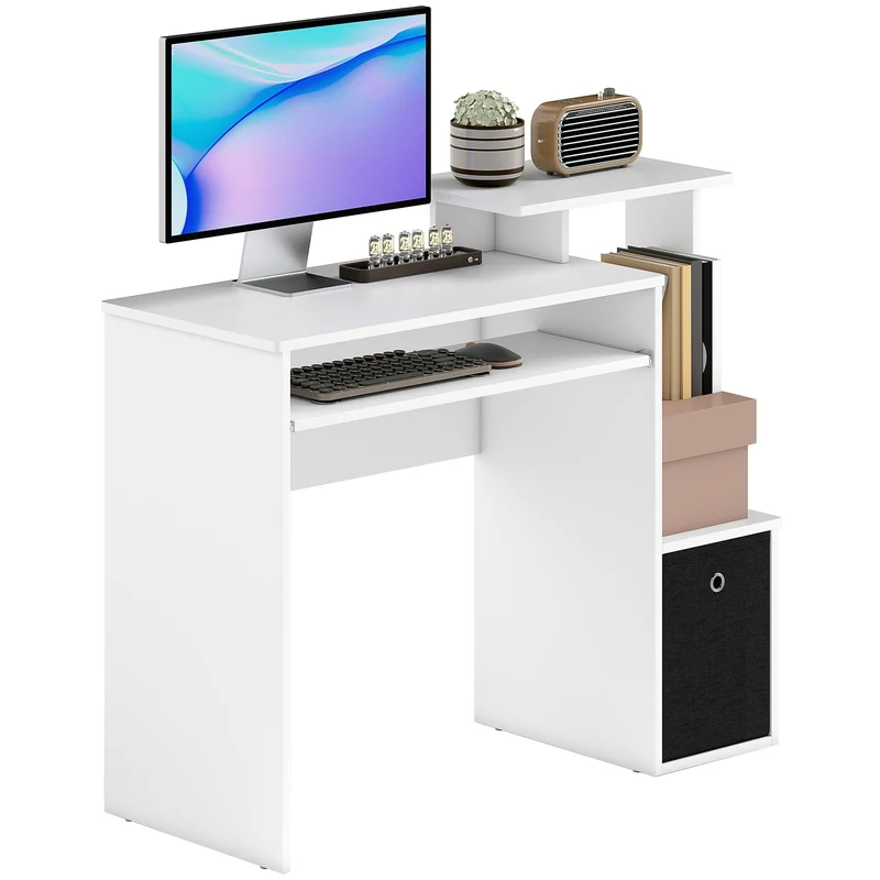 Bureau informatique compact tablette clavier 100 x 40 x 86,6 cm gain de place moderne en panneaux de particules blanc 21_0002444