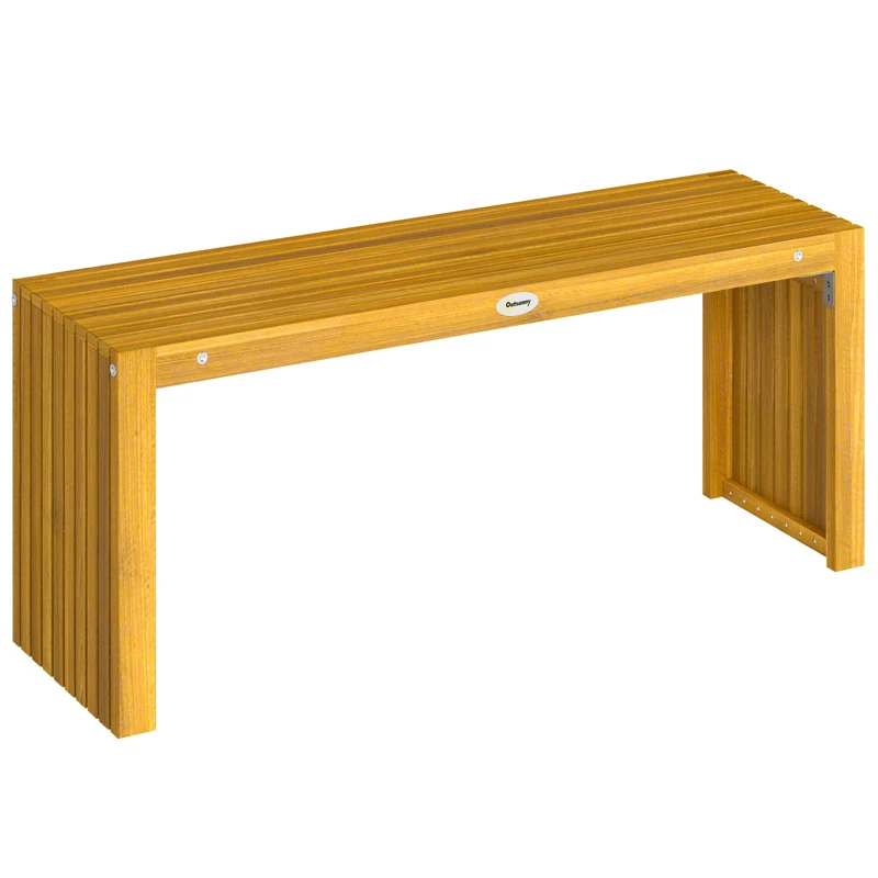Banc de jardin sans dossier 2 places 110 x 30 x 45 cm assise à lattes capacité 240 kg rustique en bois d'acacia naturel 21_0005344