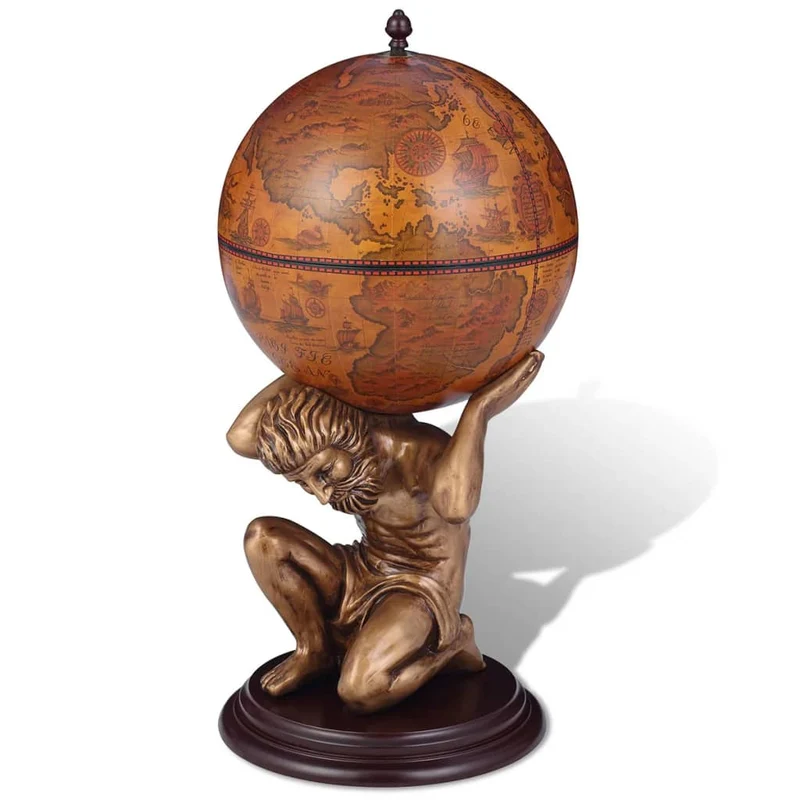 Bar sous forme de globe atlas avec 4 compartiments 42 x 42 x 85 cm brun DEC024441